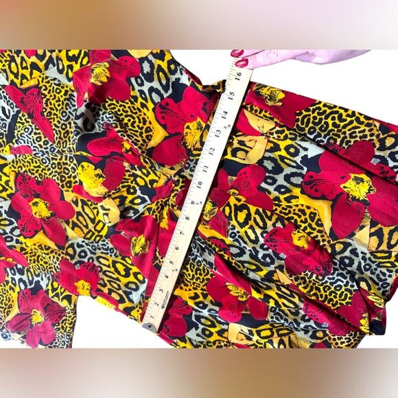 ADRIANNA PAPELL | 100% SILK Vintage Cheetah Multi-Print Floral Wrap Dress - Picture 7 of 13